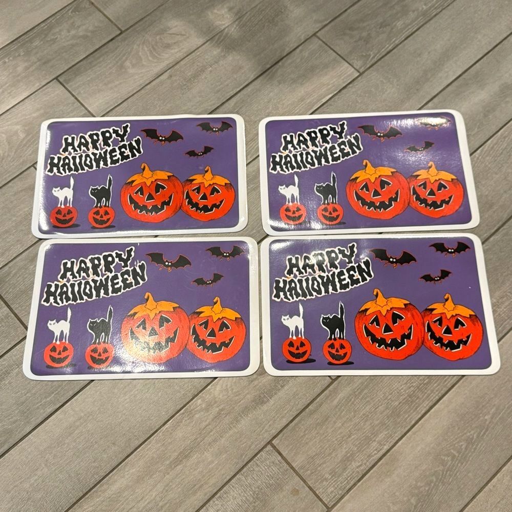 4 Vintage Halloween Vinyl Pumpkin Placemats 90s